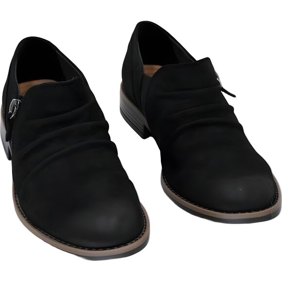Clarks Camzin Pace Ruched Zip Bootie Black Nubuck Ankle Shoes Women's US 8.5M - Picture 1 of 6